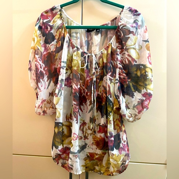 Ana A New Approach Women's Blouse Top Size M  Floral Balloon Sleeves - Picture 1 of 5